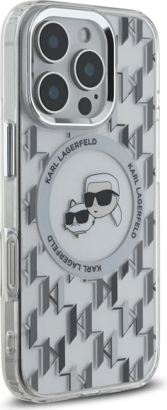 Mbështjellës Karl Lagerfeld IML Monogram Karl & Choupette Head MagSafe për iPhone 16 Pro, Transparent