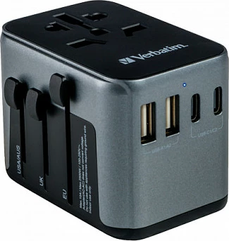Adapter universal udhëtimi Verbatim UTA-03, 2x USB-A, 3x USB-C, 2500W, i zi