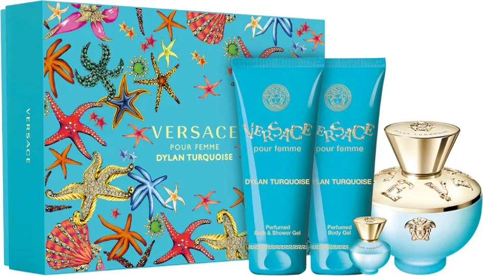 Set Eau de Toilette për femra Versace Dylan Turquoise, 100ml + 5ml + shower gel 100ml + body gel 100ml