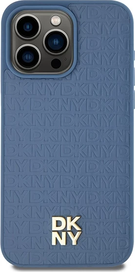 Mbështjellës DKNY Leather Monogram Pattern Metal Logo MagSafe për iPhone 15 Pro Max, Kaltër