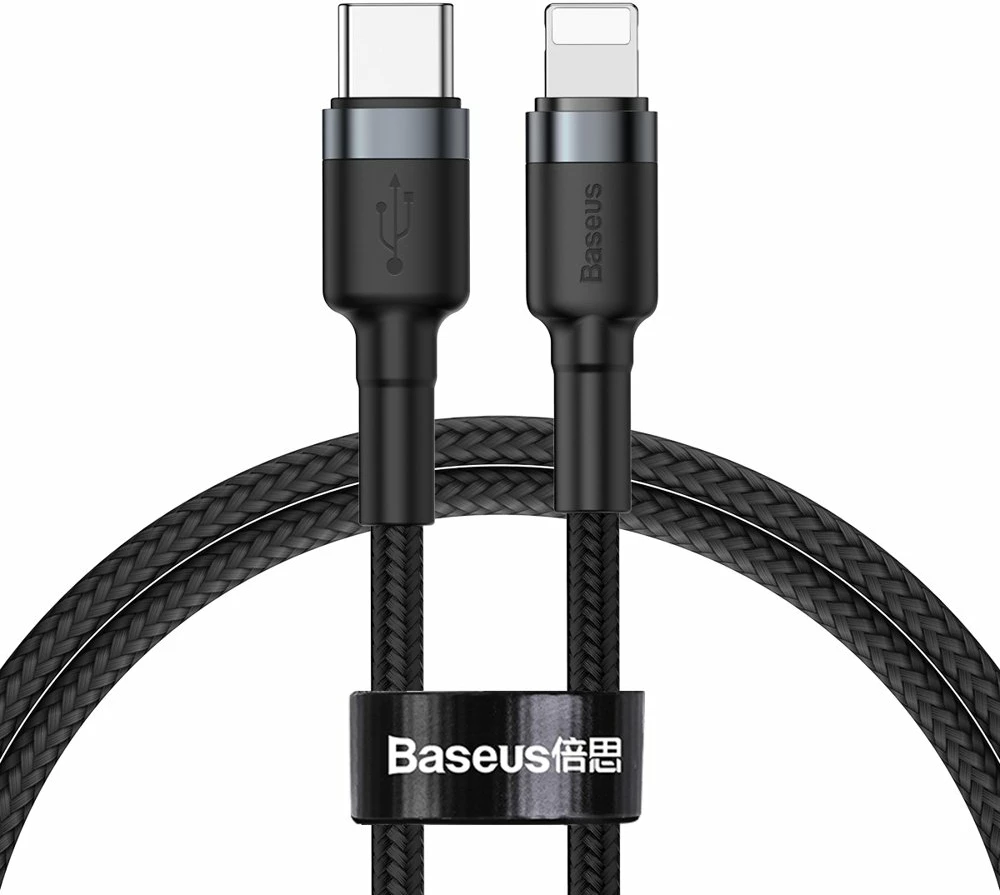 Kabllo Baseus Cafule CATLKLF-G1, USB-C në Lightning, 1m, 18W, e zezë/gri