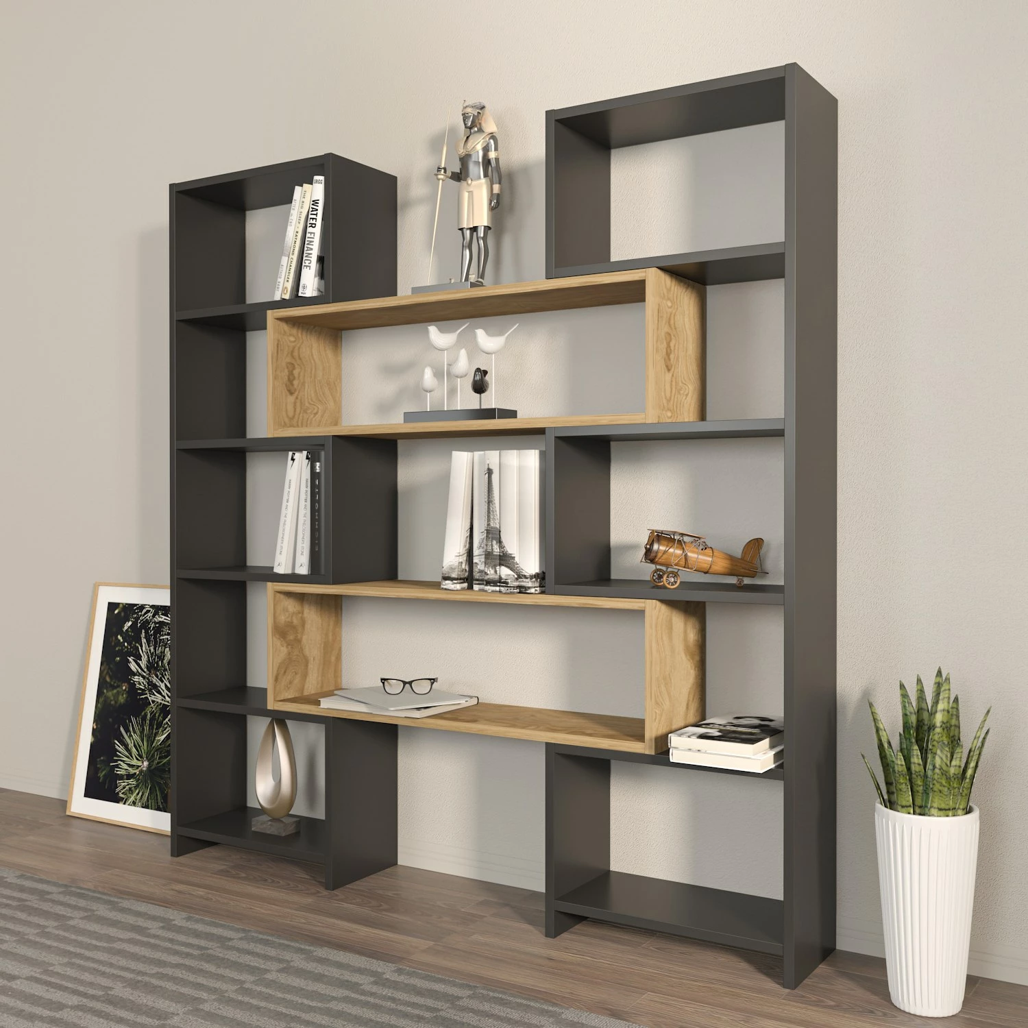 Raft librash Hanah Home, Poyraz, ngjyrë e zezë dhe lis