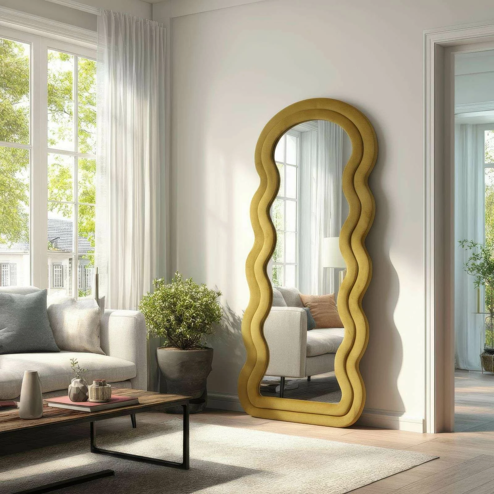 Pasqyrë Cheval, ngjyrë e verdhë, Skye Decor, Mia, 65x170cm