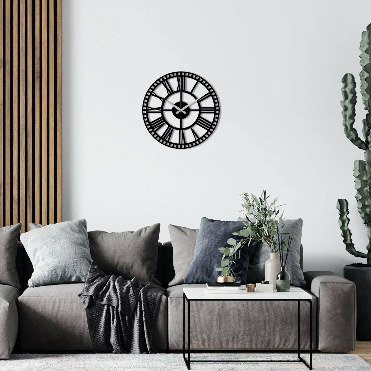 Orë muri dekorative prej metali, Wallity Enzoclock - S004, ngjyrë e zezë, 48x48cm