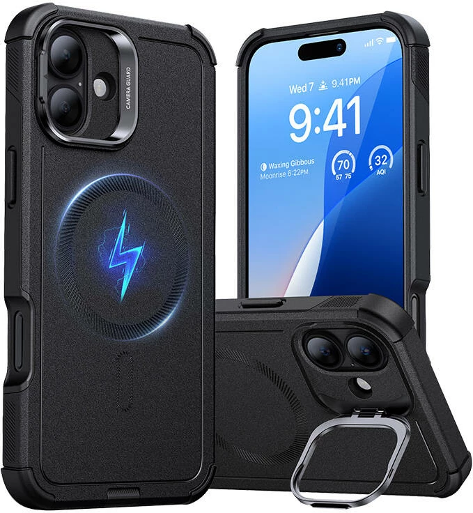 Mbështjellës ESR Cyber Tough (HaloLock) për iPhone 16 Plus, me mbajtëse, i zi