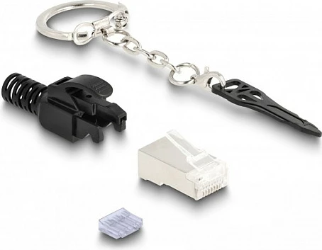 Konektor RJ45 DeLOCK Cat6a, i mbyllshëm, 10 copë, zi/metalike