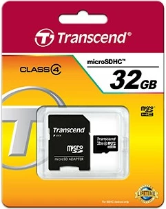 MicroSDHC kartelë Transcend TS32GUSDHC4 32GB, Class 4, me adapter, e zezë