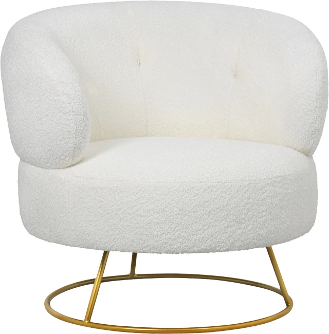 Fotel Connie, stof bouclé krem, këmbë metalike ari, 87x81x81cm