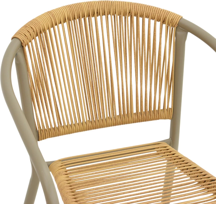 Karrige alumini e grumbullueshme, ngjyrë shampanjë dhe ratan natyral, 54x63x74 cm