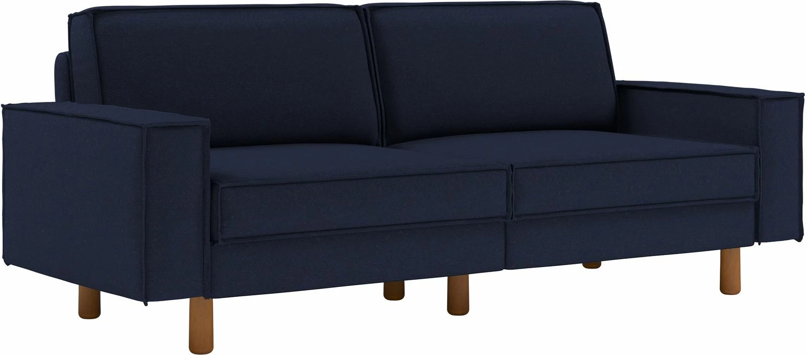 Divan treshe Atelier del Sofa, ngjyrë blu nate, këmbë dru arre