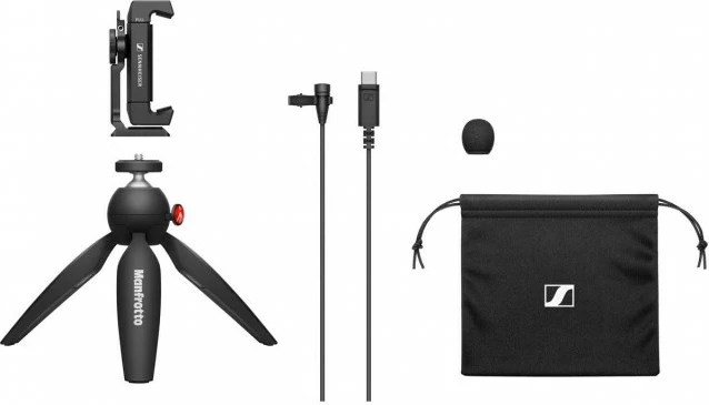 Mikrofon lavalier Sennheiser XS LAV USB-C Mobile Kit me tripod Manfrotto, i zi