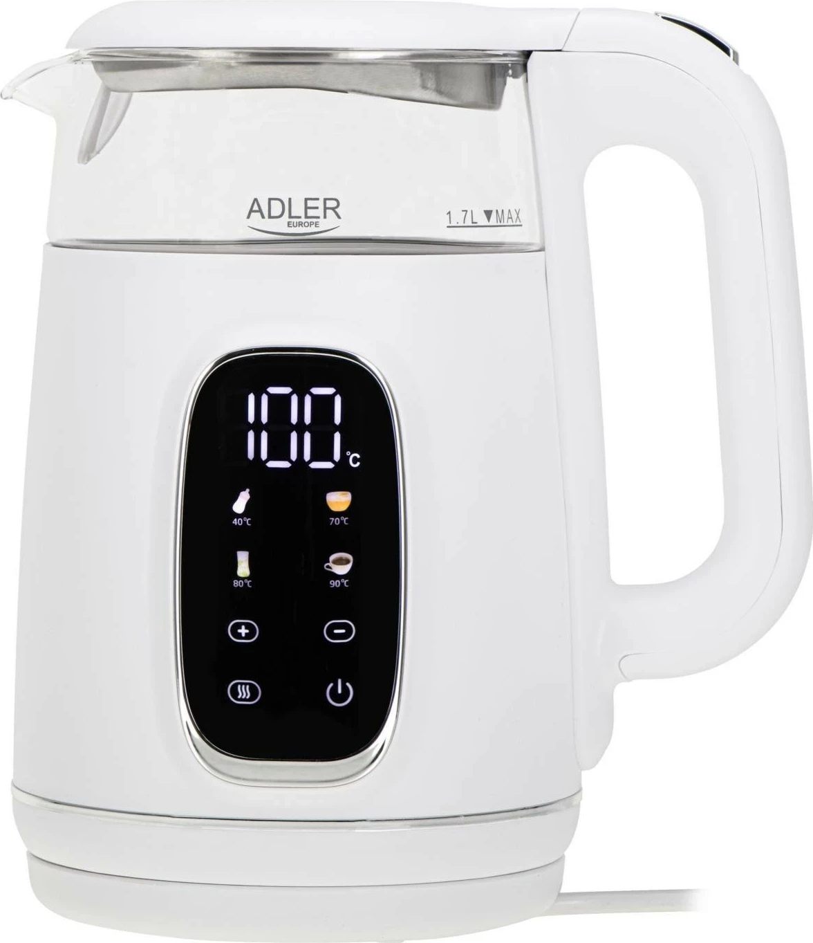 Çajnik elektrik Adler AD 1305, 1.7L, bardhë-argjendtë