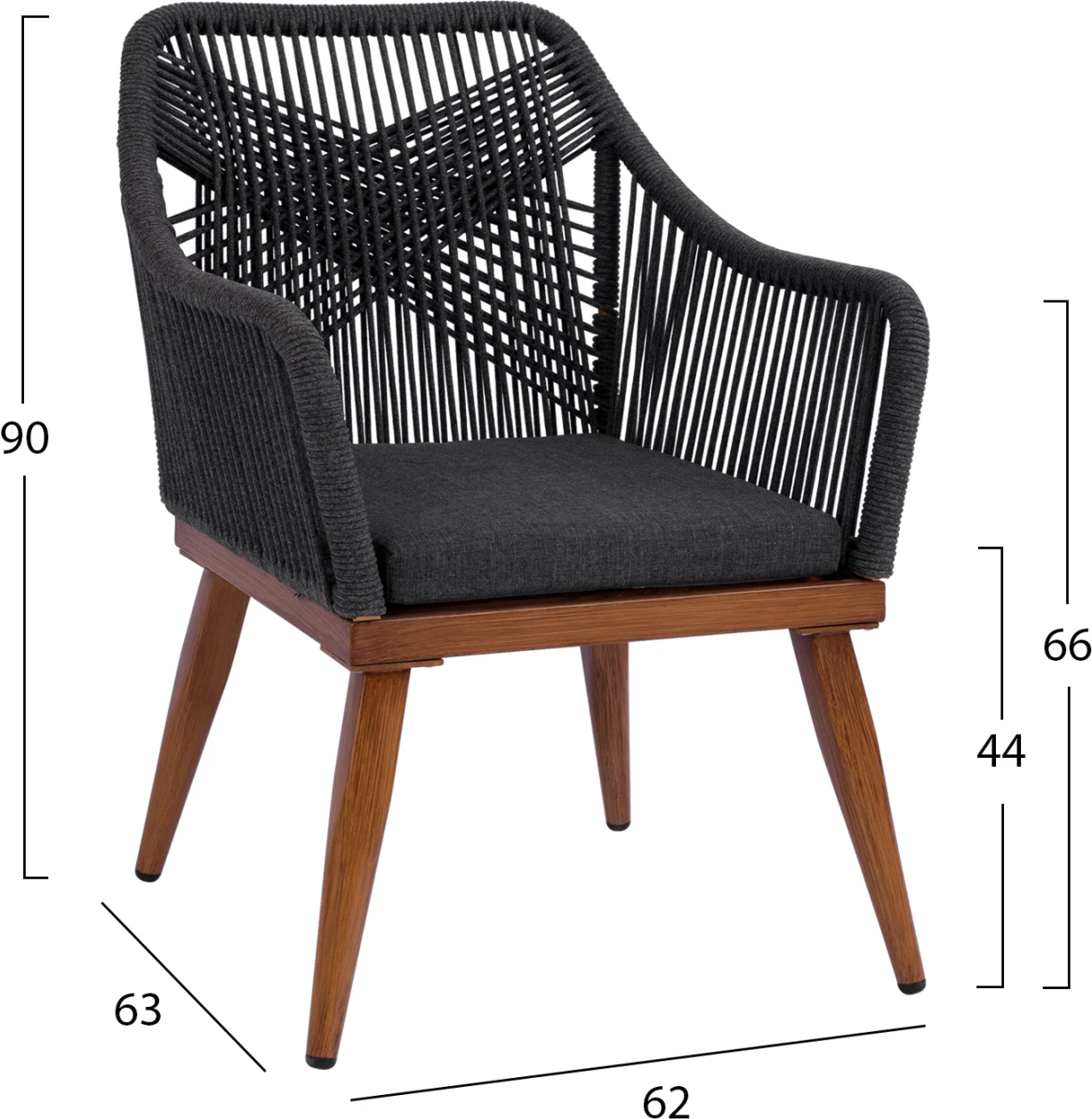 Karrige alumini MYRTIA FH5549.01 me litar gri dhe këmbë arre 62x63x90Hcm