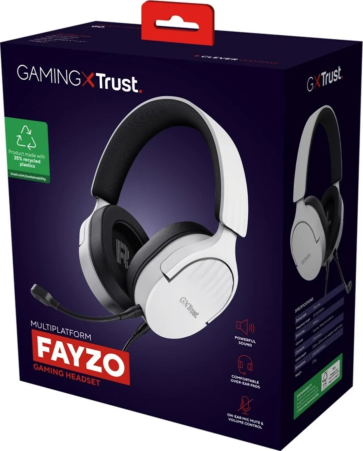 Headset Trust GXT 489W FAYZO, Gaming, E zezë, E bardhë