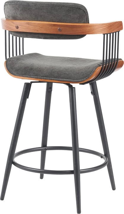 Karrige për bar Cameo, metal i zi, dru arre, material gri e errët, 53x50x93cm