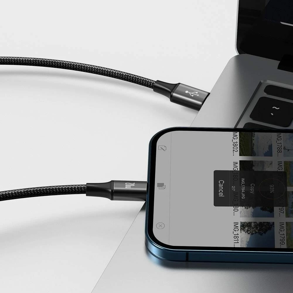 Kabllo USB Baseus Rapid 3in1 CAMLT-SC01, USB-C në USB-C + microUSB + Lightning, 1.5 m, 20W PD, e zezë, 1 copë