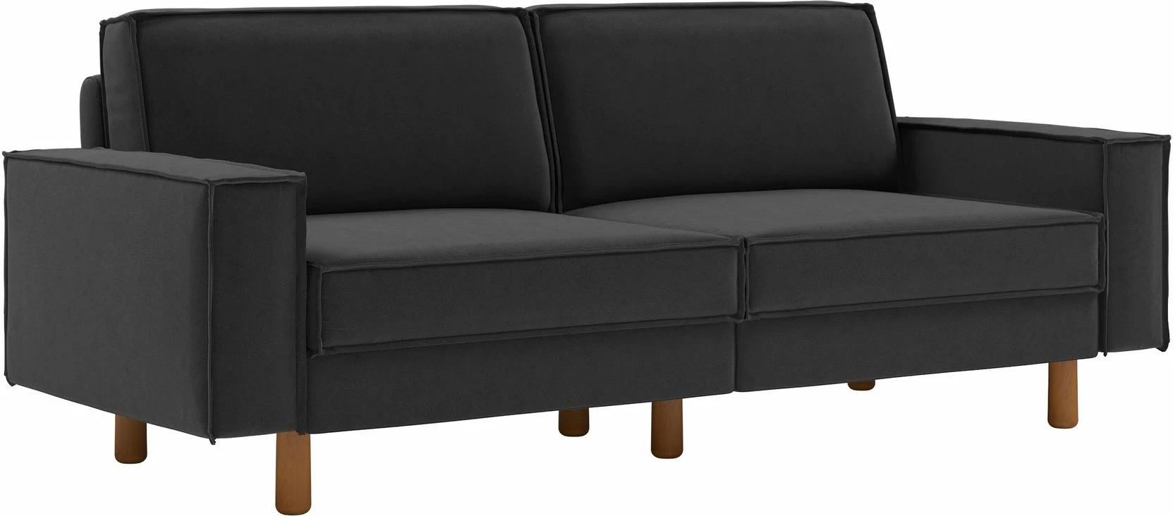 Divan treshe Atelier del Sofa, ngjyrë gri e natës, këmbë dru arre