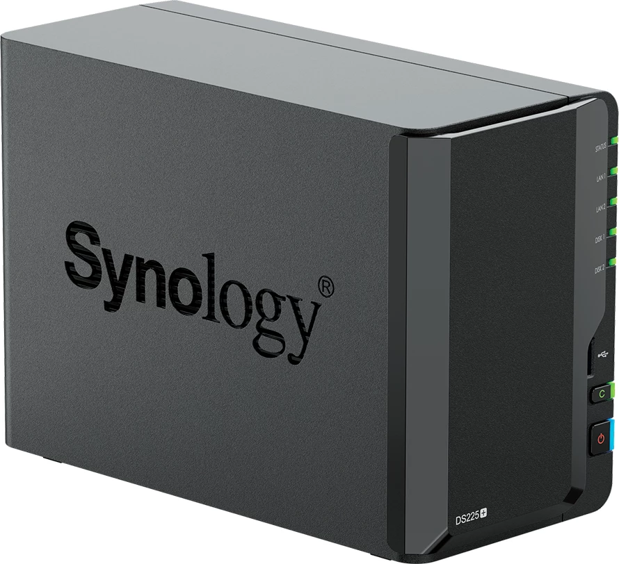 NAS Synology DS225+, 2-bay 3.5\" SATA HDD/SSD, Intel Celeron J4125, 2GB DDR4 (deri 6GB), 1GbE + 2.5GbE, 2x USB 3.2 Gen 1, i zi