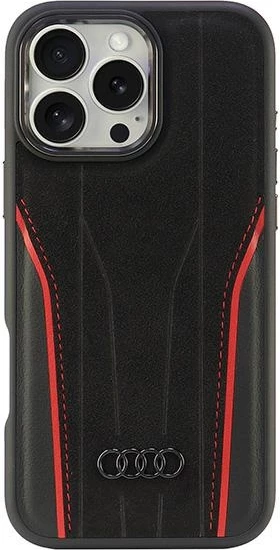 Mbështjellës Audi Genuine Leather MagSafe për iPhone 16 Pro Max 6.9", zi-kuq