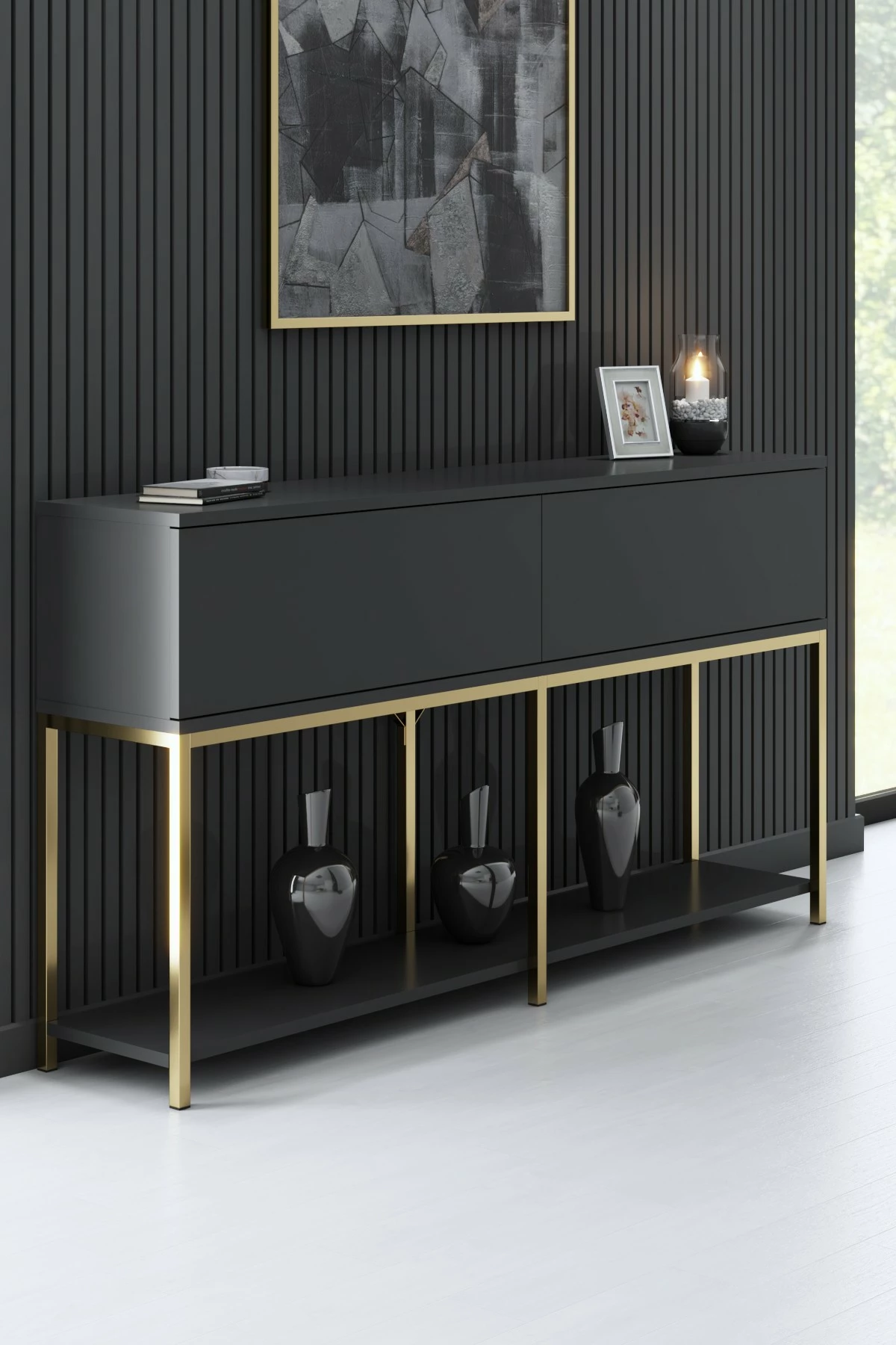 Set mobiljesh për dhomë dite, Hanah Home Lord, anthracite dhe ari