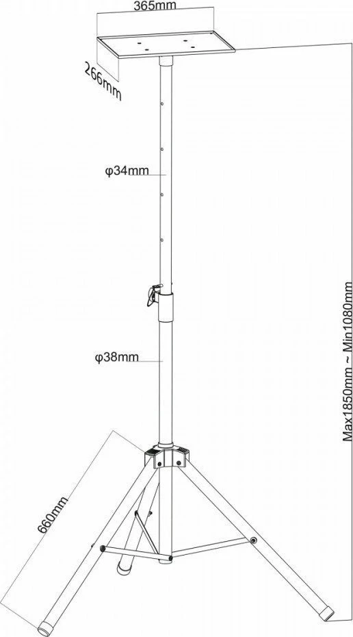 Stativ për projektor Maclean MC-953, i rregullueshëm 1.08-1.85 m, çelik, i zi