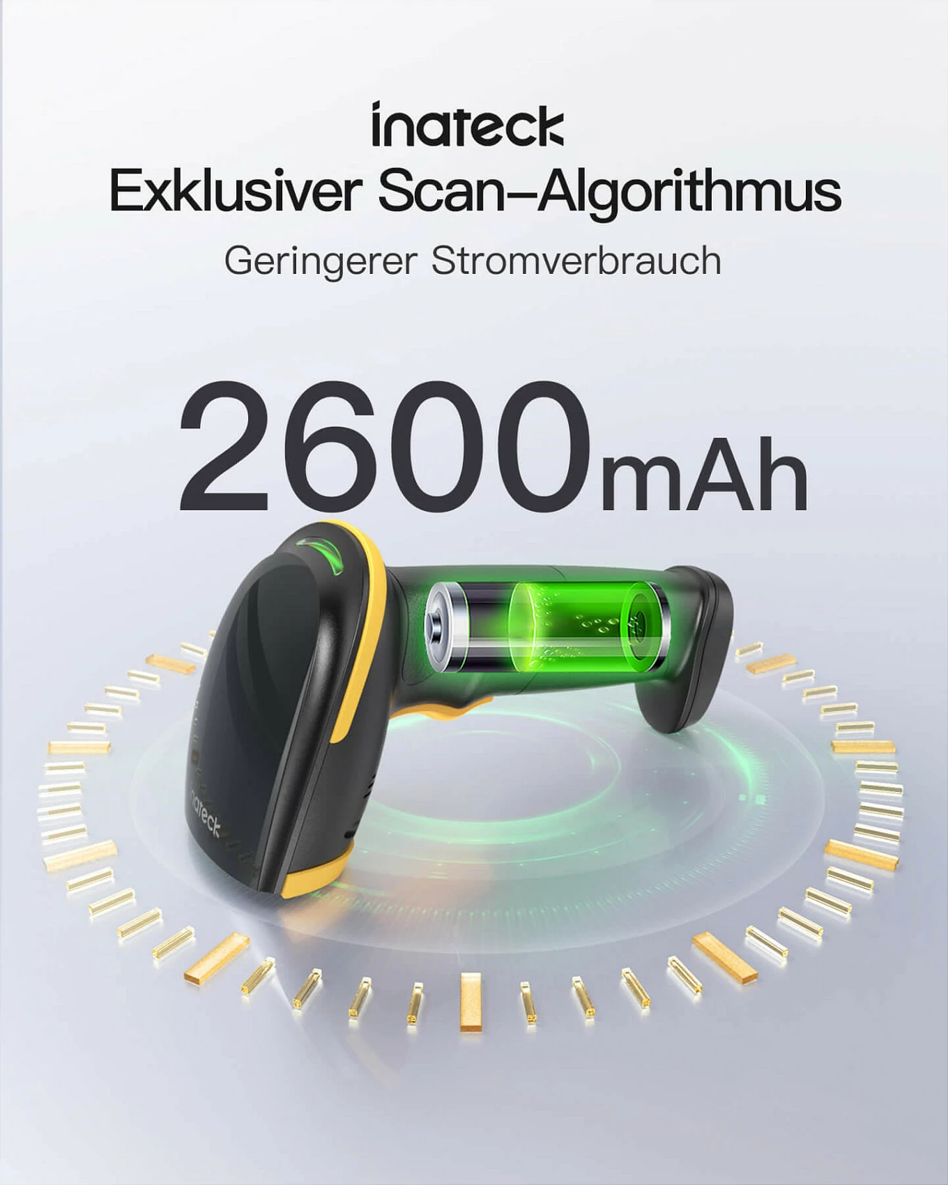Skaner barkodi Inateck BCST-35, 2D, Bluetooth/USB, 2000mAh, i zi/verdhë