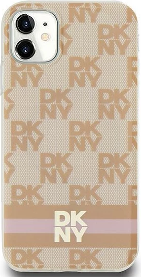 Mbështjellës për celular DKNY IML Checkered Mono Pattern & Printed Stripes MagSafe, për iPhone 11/XR, rozë