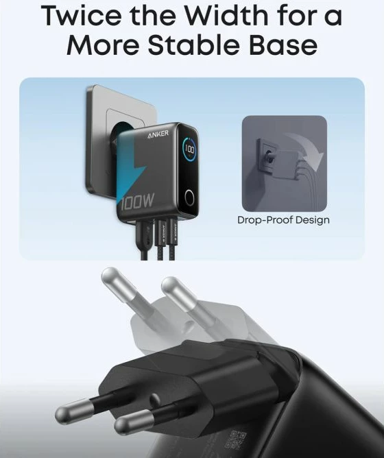 Karikues muri ANKER B121BG41 100W GaN Smart Display, 3 porta (2x USB-C + 1x USB-A), argjendtë