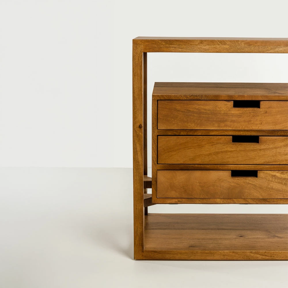 Komodinë ELIS me 3 sirtarë, ngjyrë natyrale, 65x38x65cm