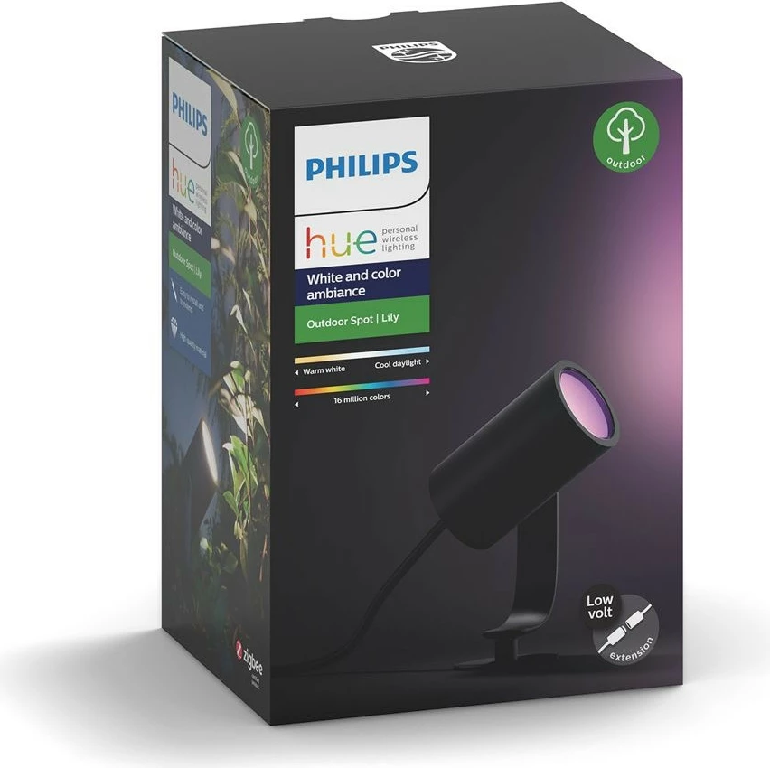 Dritë e jashtme Philips Hue Lily, LED, Alumini, E zezë