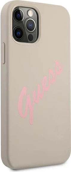 Mbështjellës Guess GUHCP12MLSVSGP për iPhone 12/12 Pro 6.1", silikon, hirtë/rozë