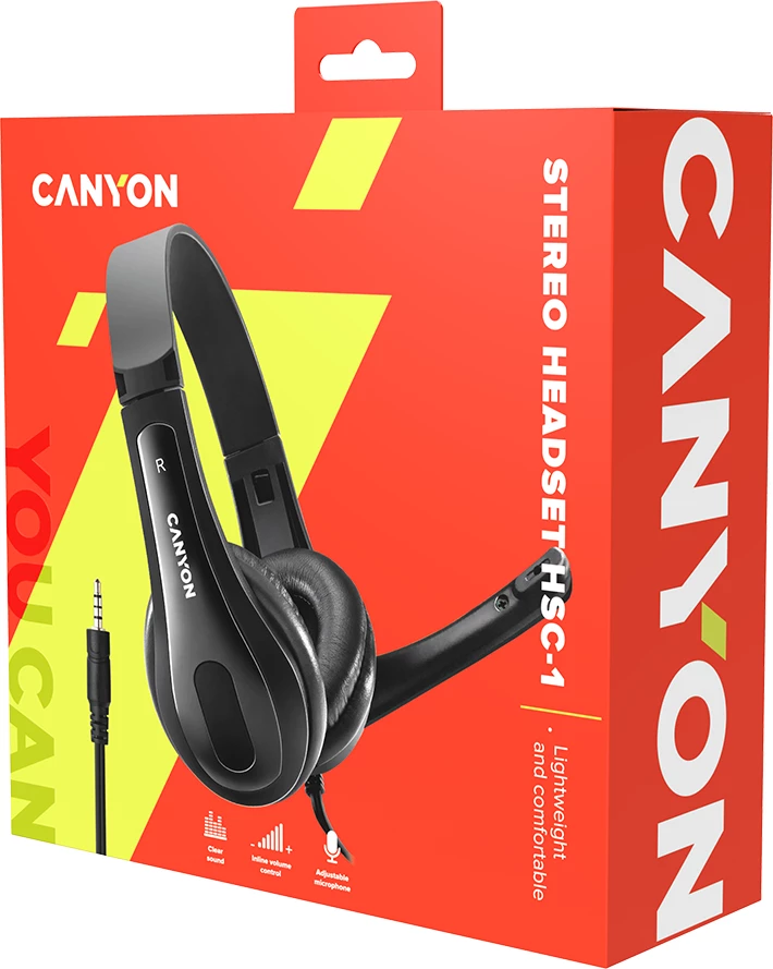 Kufje me mikrofon CANYON HSC-1, 3.5mm, stereo, kabllo e sheshtë 2m, të zeza