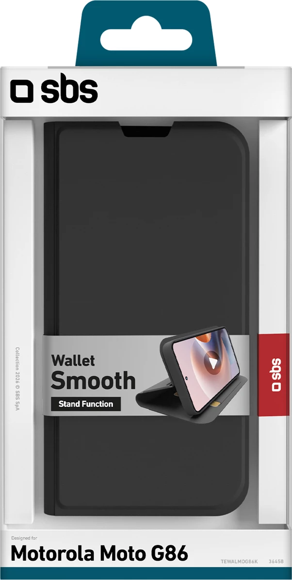 Mbështjellës portofol SBS Wallet Smooth për Motorola Moto G86, me kapak flip, me stand, i zi