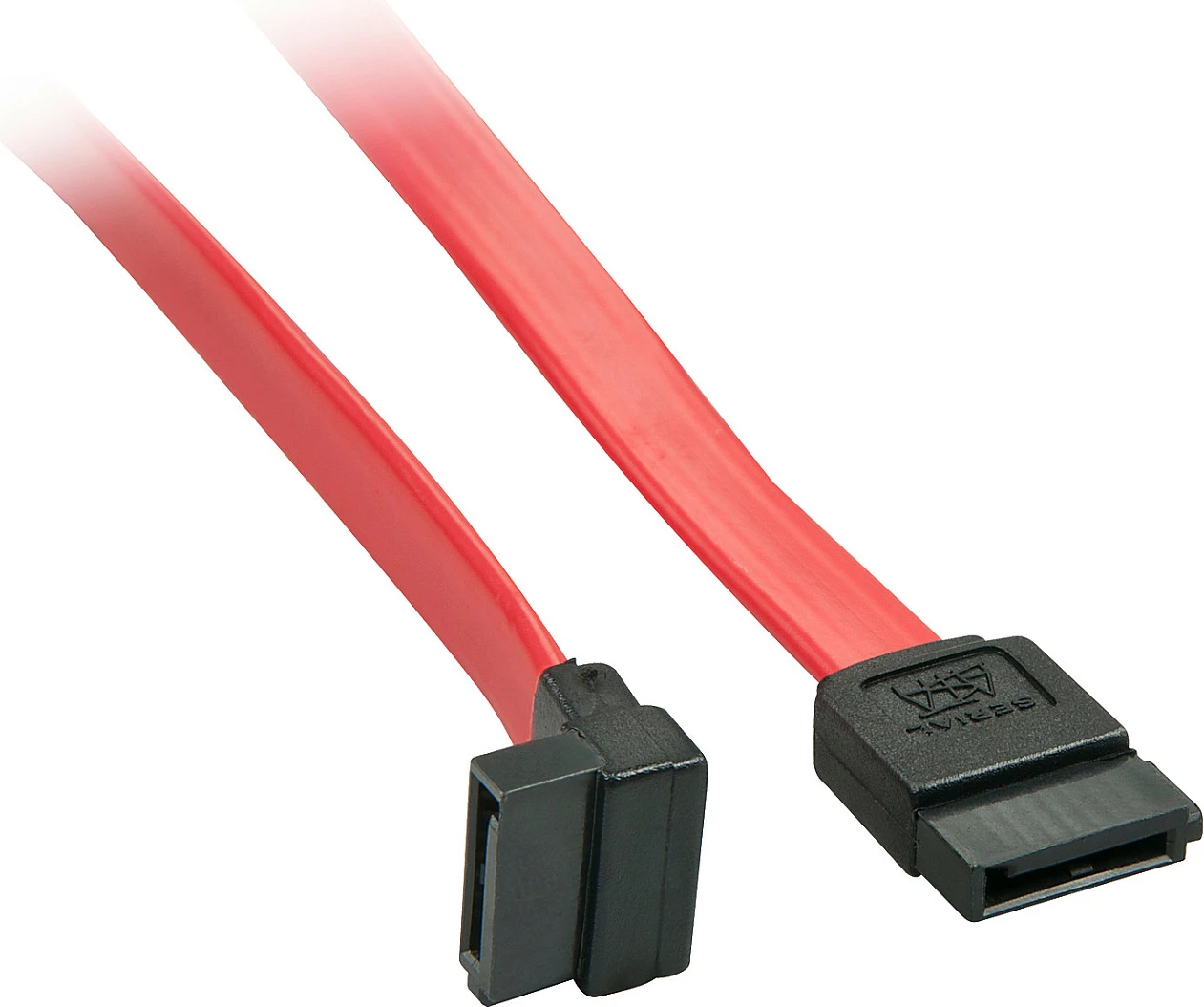 Kabllo SATA III LINDY 0.7m, 7-pin data, 90°, e kuqe