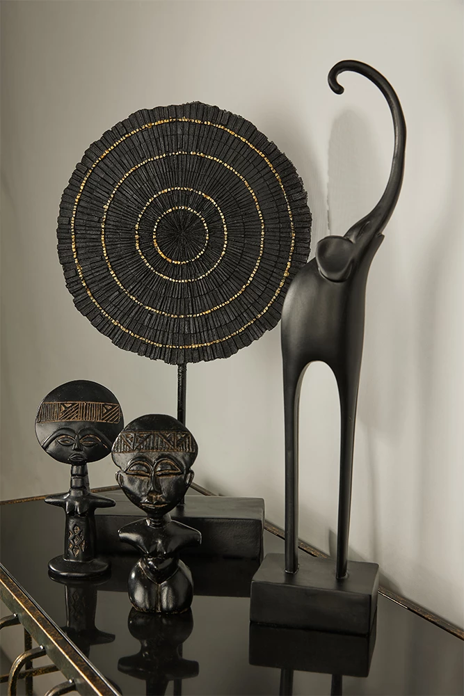 Dekor Totem TUISI, polirezine, ngjyrë e zezë dhe ari, 26x8x43cm