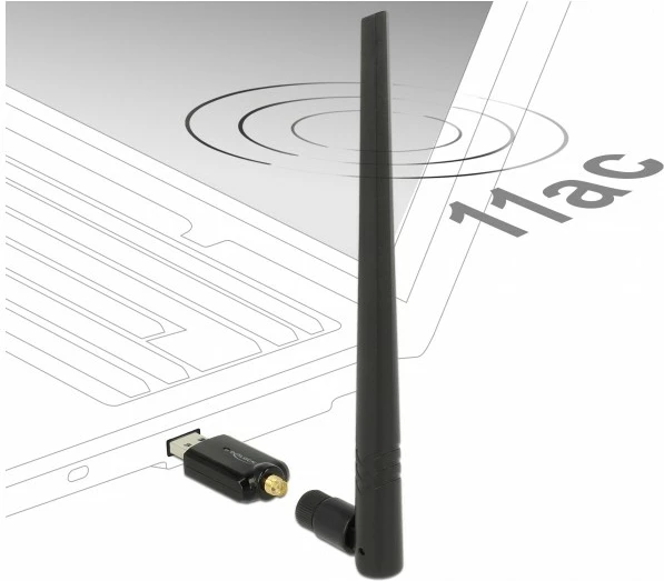 USB Wi-Fi adapter DeLOCK, Dualband, 867+300 Mbps, antenë e jashtme, e zezë