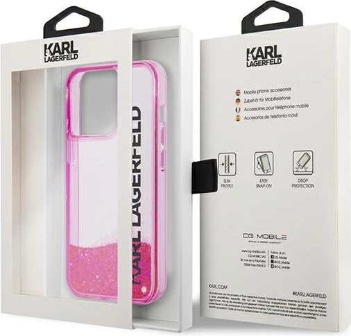 Mbështjellës Karl Lagerfeld KLHCP14LLCKVF për iPhone 14 Pro 6.1", hardcase Liquid Glitter, rozë