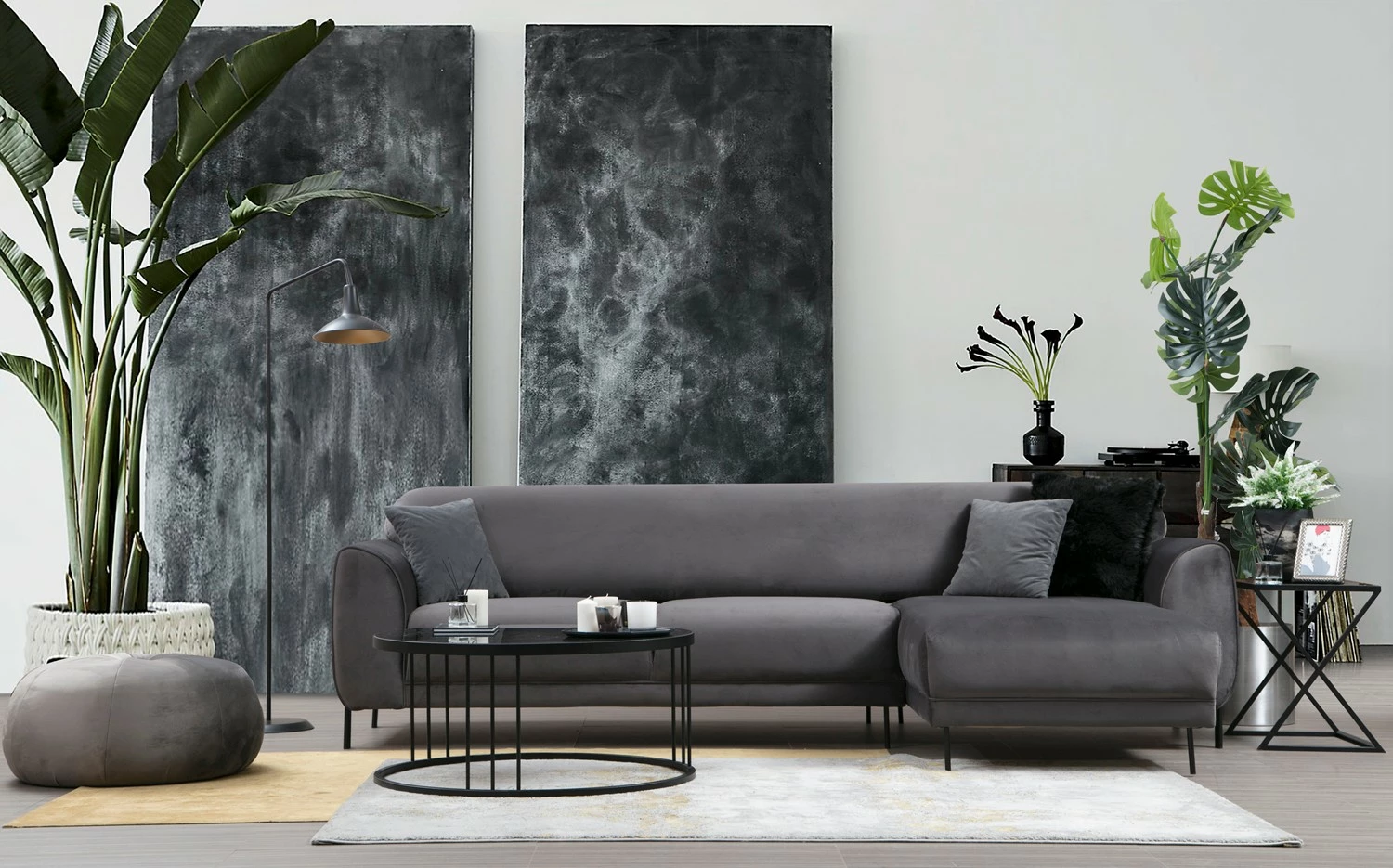 Kënd divan-krevat Atelier del Sofa, këndi djathtë, ngjyrë antracit