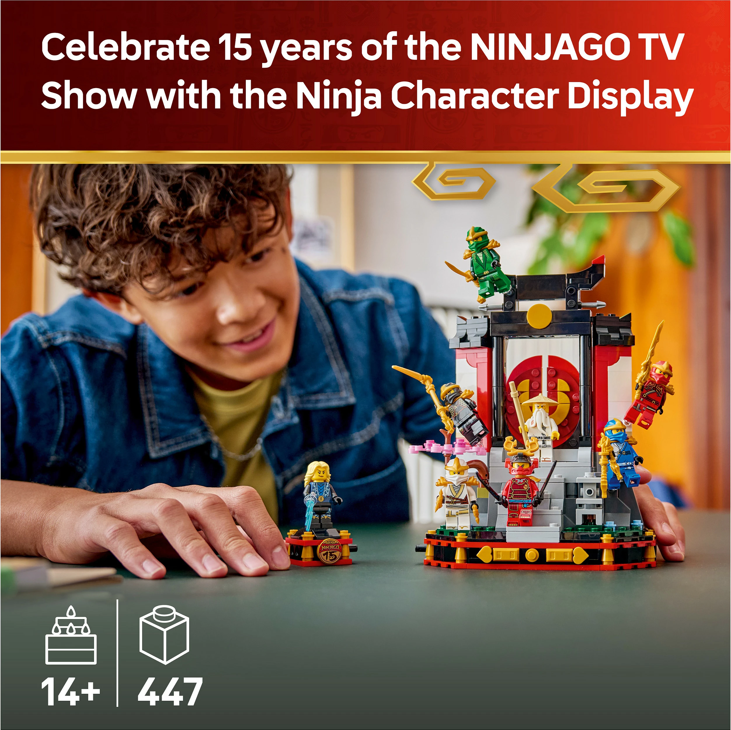 Set ndërtimi LEGO NINJAGO 71866 Ninja Character Display 15th Anniversary, 447 pjesë, 8 minifigura, 14+, multicolor