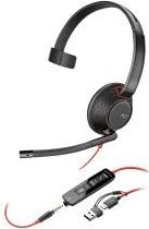 Kufje me mikrofon, HP Poly, Blackwire 5210 8X230A6, lidhje me kabëll USB-A/3.5 mm, njëanëshe, e zezë