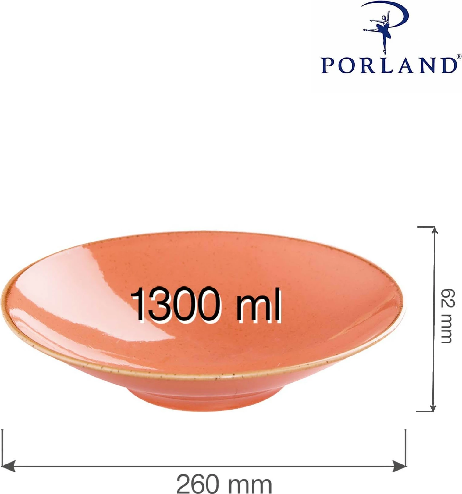 Pjatë me këmbë Porland Seasons Amber 260mm, porcelan, portokalli, set 6 copë