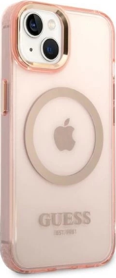 Mbështjellës Guess Gold Outline MagSafe për iPhone 14 Plus 6.7", rozë
