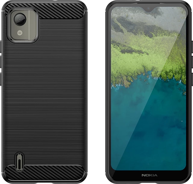 Mbështjellës Hurtel Carbon Case për Nokia C110, silikon, i zi