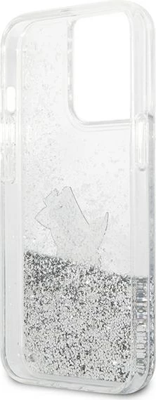 Mbështjellës Karl Lagerfeld Liquid Glitter Choupette Fun për iPhone 13 Pro Max 6.7", argjendtë