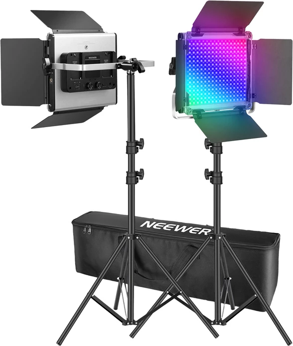 Set llamba LED, Neewer 660 PRO II RGB 10105684, 2×50 W CRI 97+ CCT 3200-5600K me Bluetooth, me tripoda 2×200 cm dhe çantë