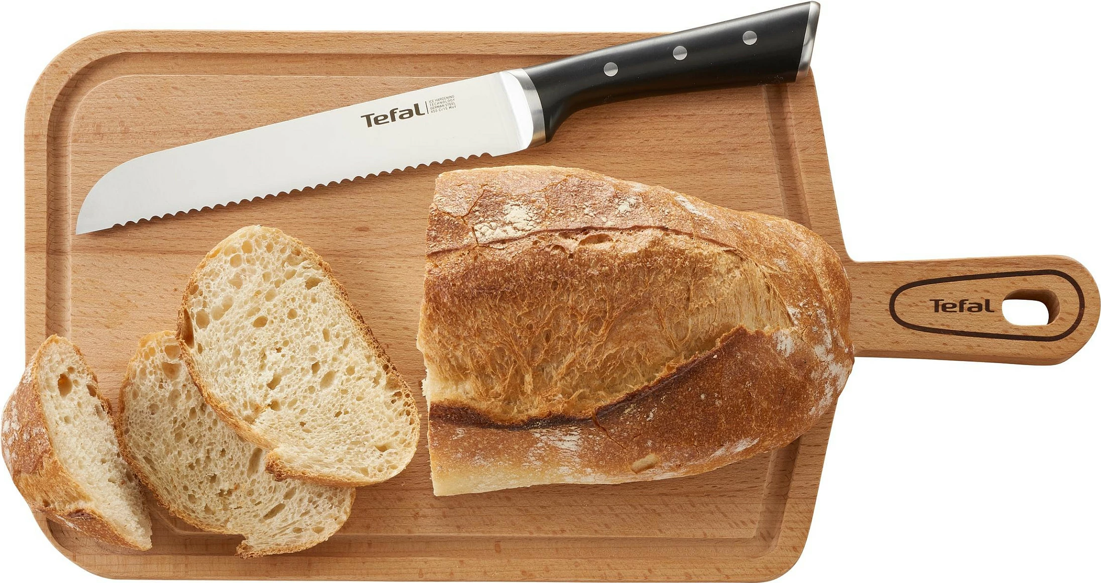 Set thikash Tefal Ice Force K232S5, 5 copë, bllok druri, çelik inox, zi