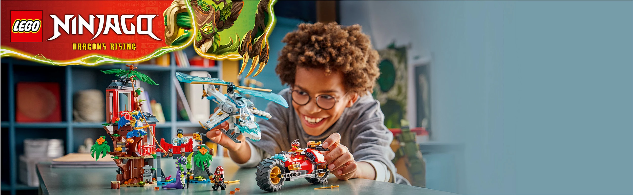 Set ndërtimi LEGO NINJAGO 71857 Ninja Vehicle Tree House Battle, 642 pjesë, 6 minifigura, multikolor