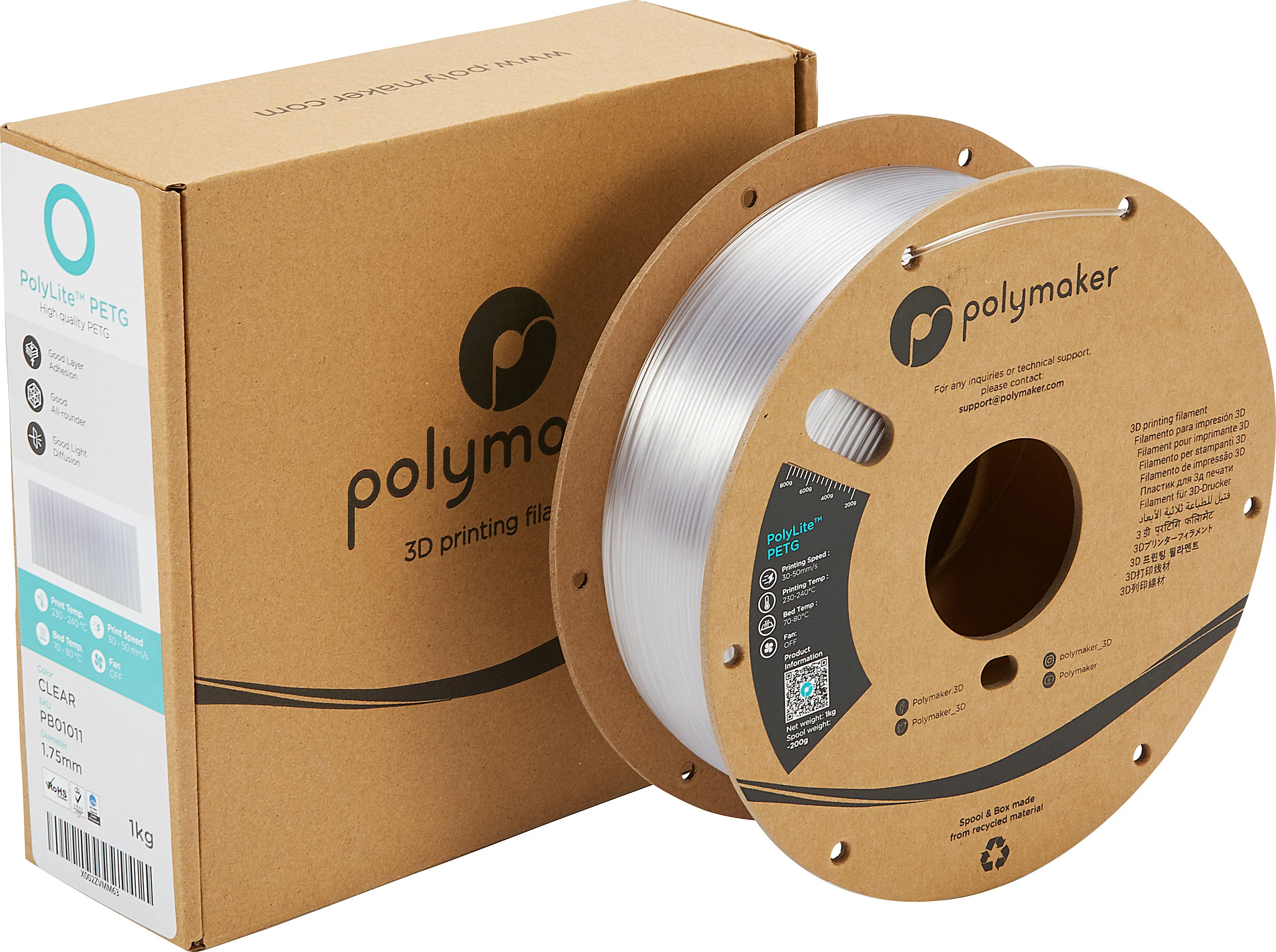 Filament 3D Polymaker PolyLite PETG, 1.75mm, 1kg, transparent