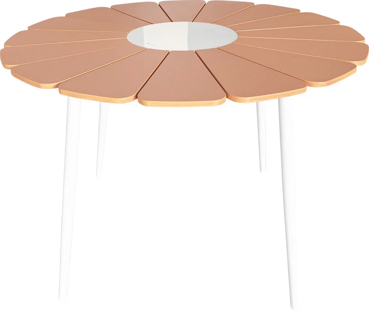 Tavolinë Pinap, alumin i bardhë, kompensatë ngjyrë natyrale, D110x74cm