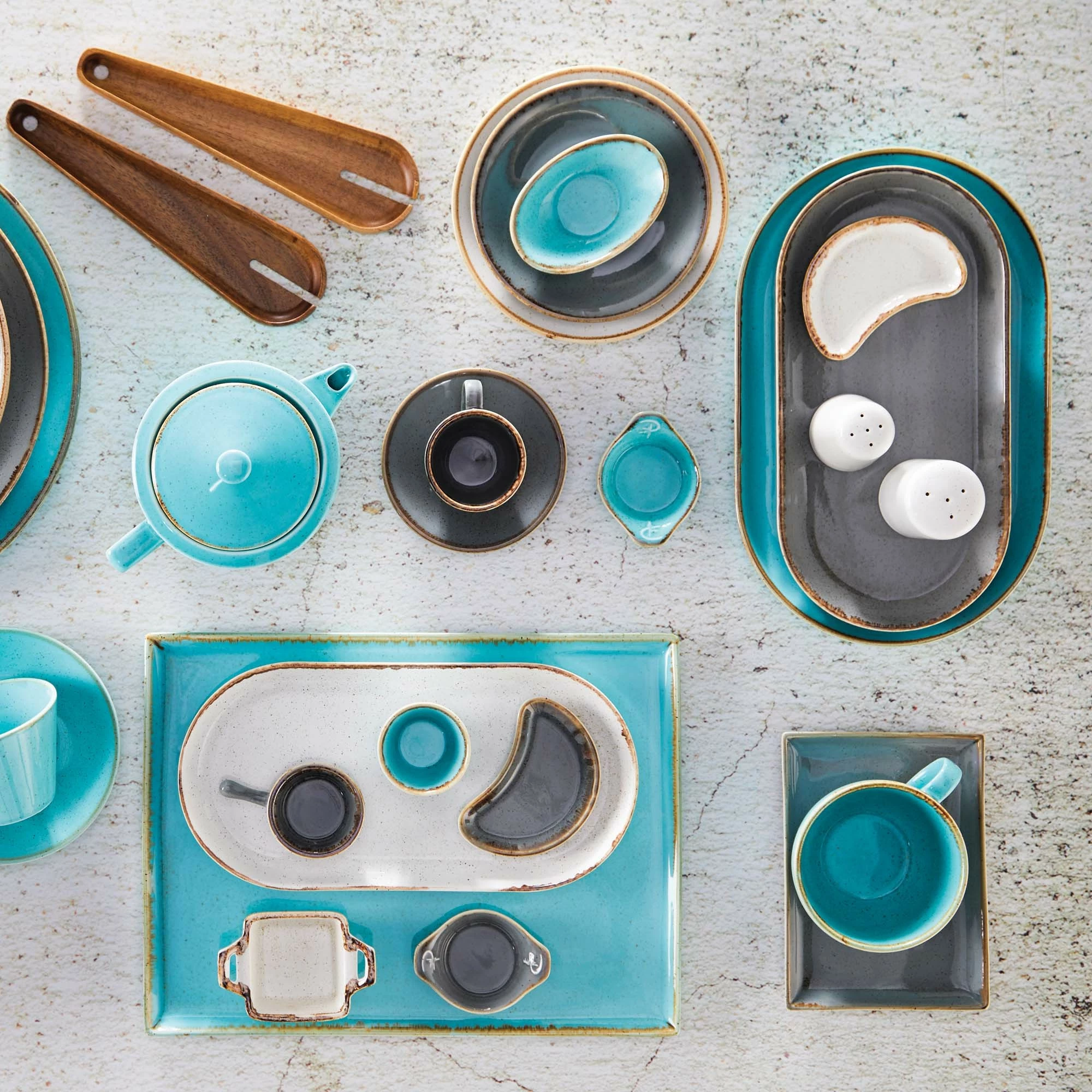 Tabaka drejtkëndore Porland Seasons Stone 350x260 mm porcelan, gri e errët, set 6 copë